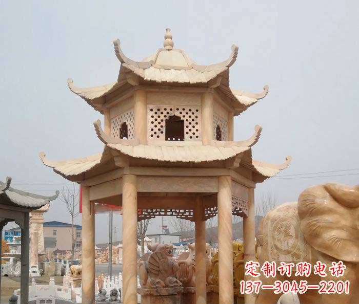 嘉兴红双层六角石凉亭雕塑