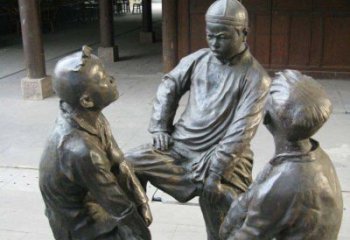 嘉兴铜雕男孩斗鸡小品雕塑