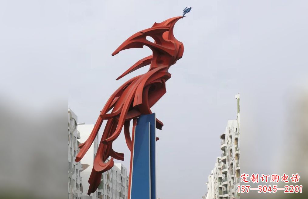 嘉兴中领雕塑制作,精美不锈钢凤凰抽象雕塑