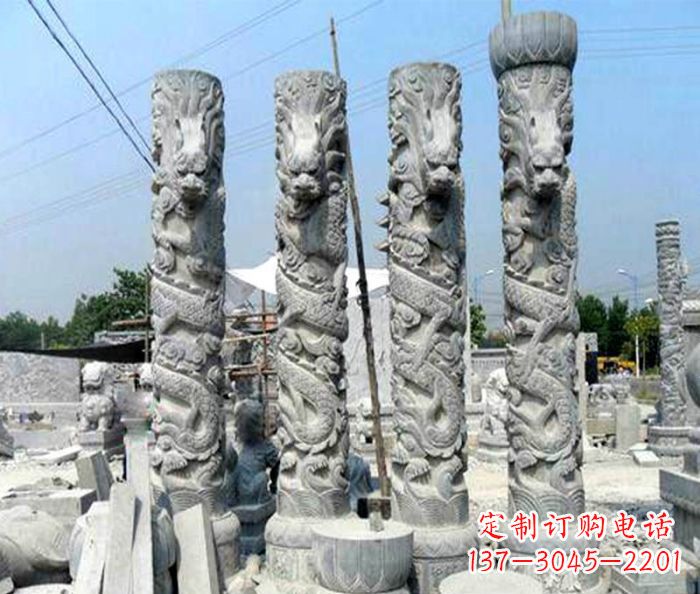 嘉兴广场景观大理石龙柱石雕 (4)