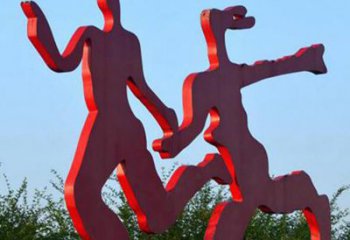 嘉兴中领雕塑-多彩情侣跑步雕塑