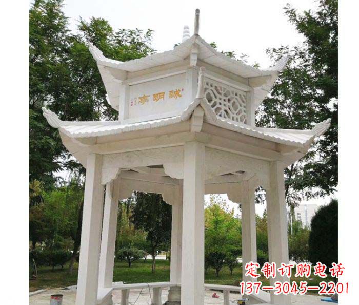 嘉兴汉白玉双层六角凉亭公园石雕