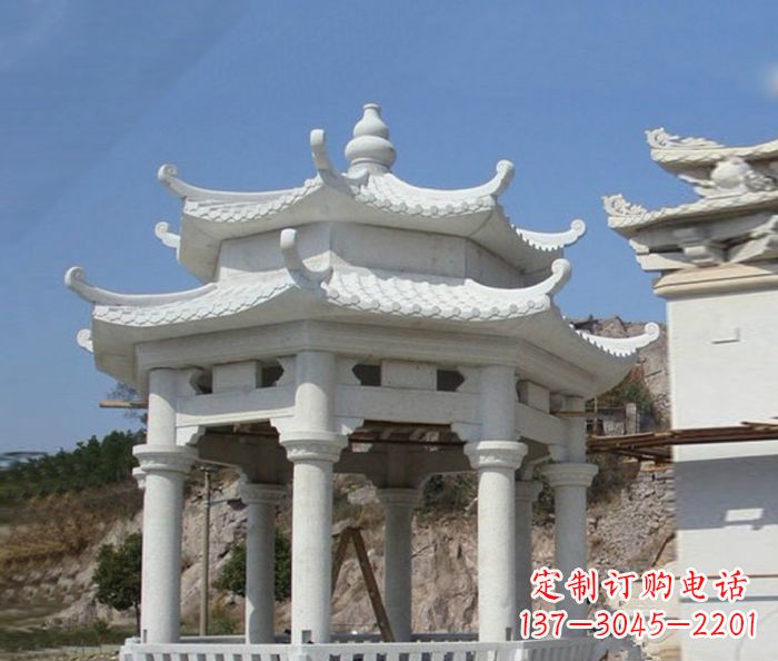 嘉兴汉白玉双层石雕凉亭