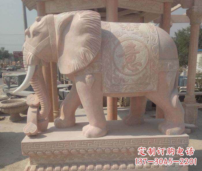 嘉兴传神雕刻,精美雕塑——吉祥如意大象晚霞红门口石雕