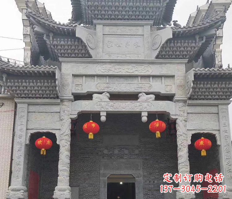 嘉兴景区三门牌坊石雕_2 (3)