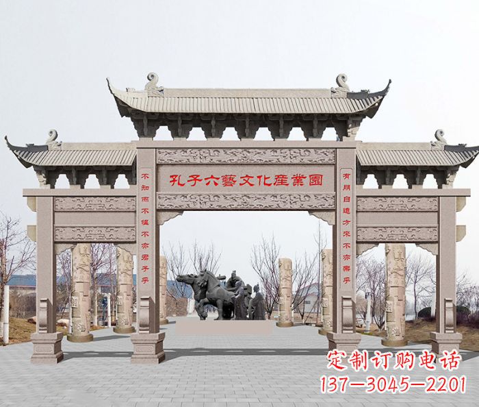 嘉兴景区三门石雕牌坊-高质美观可靠的雕塑装置