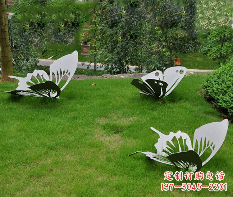 嘉兴镜面不锈钢蝴蝶公园草坪动物雕塑摆件