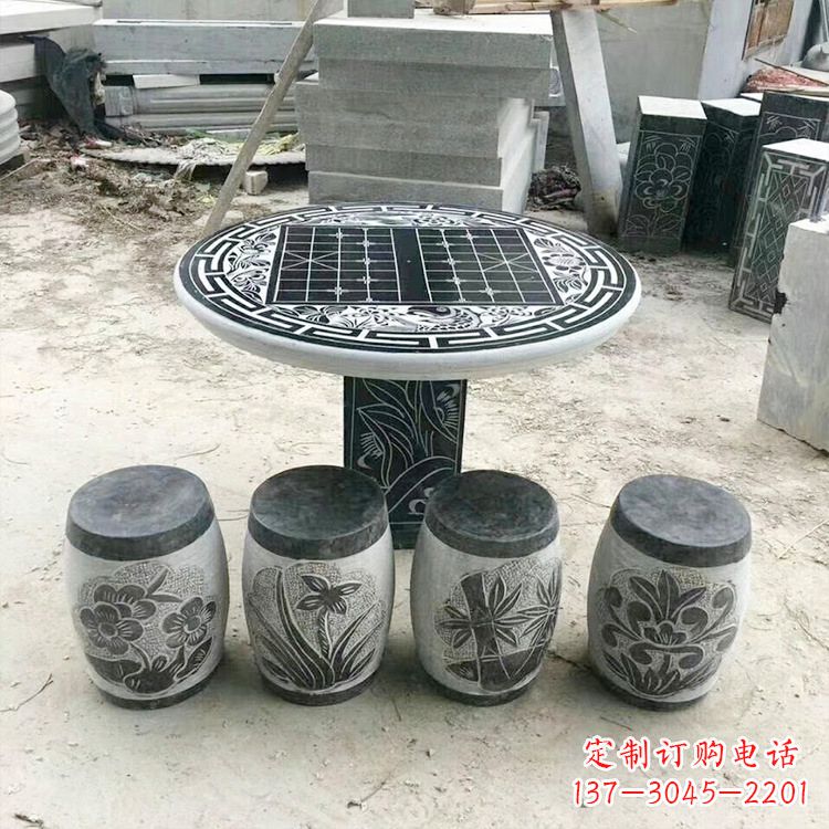 嘉兴精美梅兰竹菊形石桌凳，无与伦比的艺术美感