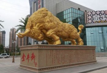 嘉兴鎏金开荒牛铜雕像，城市街道景观动物雕塑