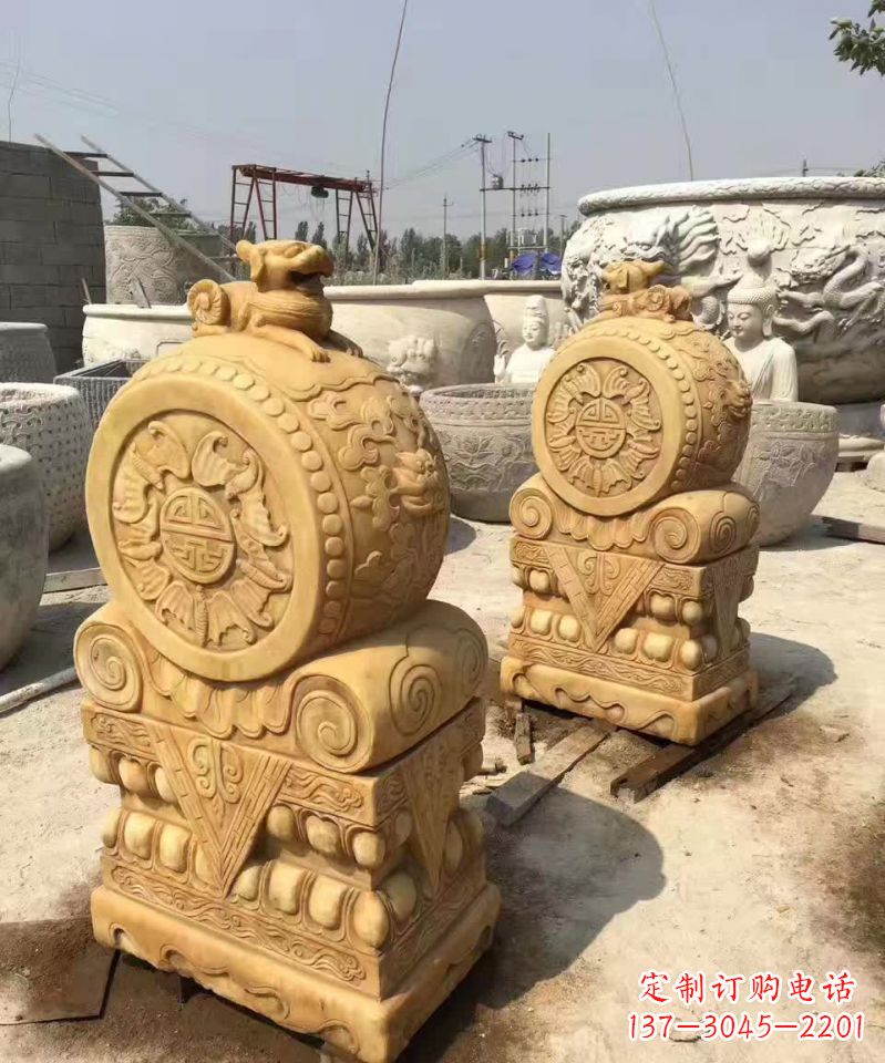 嘉兴福瑞貔貅抱鼓石雕塑,传承中国古老文化