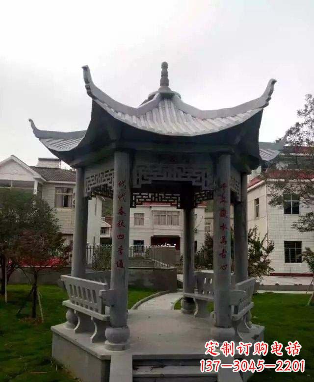 嘉兴精美绝伦青石六角凉亭雕塑