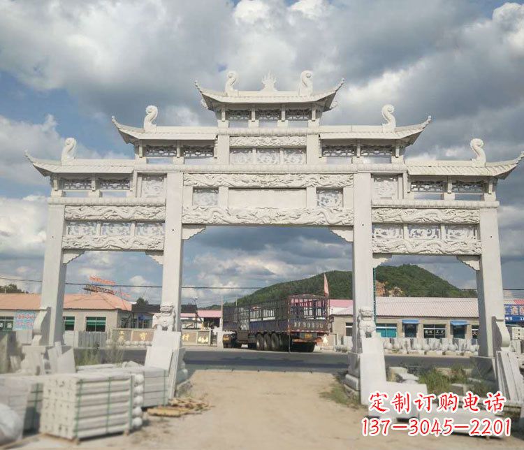 嘉兴三门五楼大理石牌坊石雕_1
