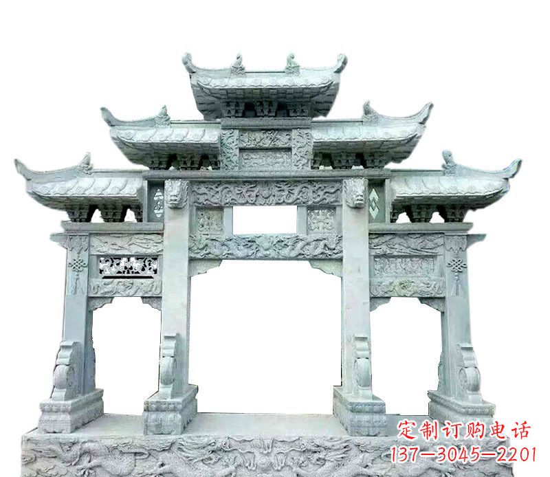 嘉兴三门五楼仿古牌坊石雕 (2)