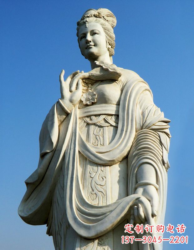 嘉兴十二花神之七月鸡冠花蔡氏汉白玉古代美女雕像