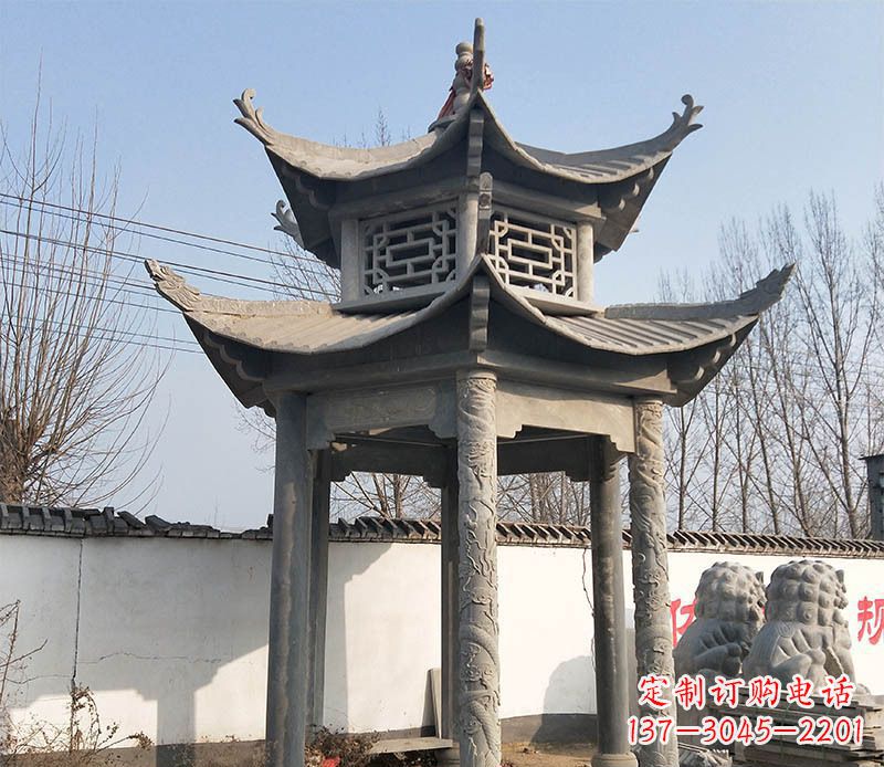 嘉兴双层户外凉亭石雕 (2)