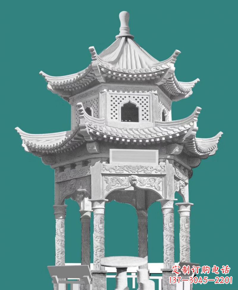 嘉兴双层六角凉亭景观石雕