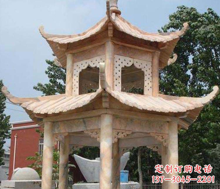 嘉兴双层晚霞红凉亭石雕