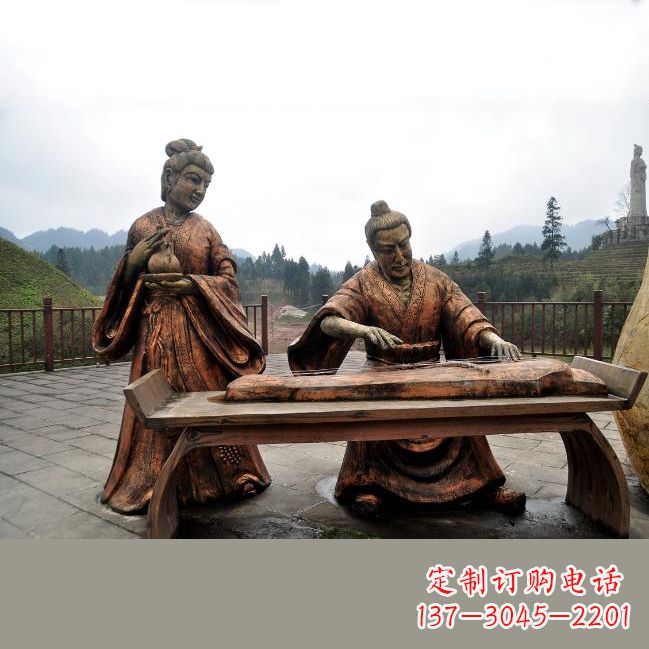 嘉兴司马相如与卓文君铜雕塑像-城市广场历史名人情景雕塑