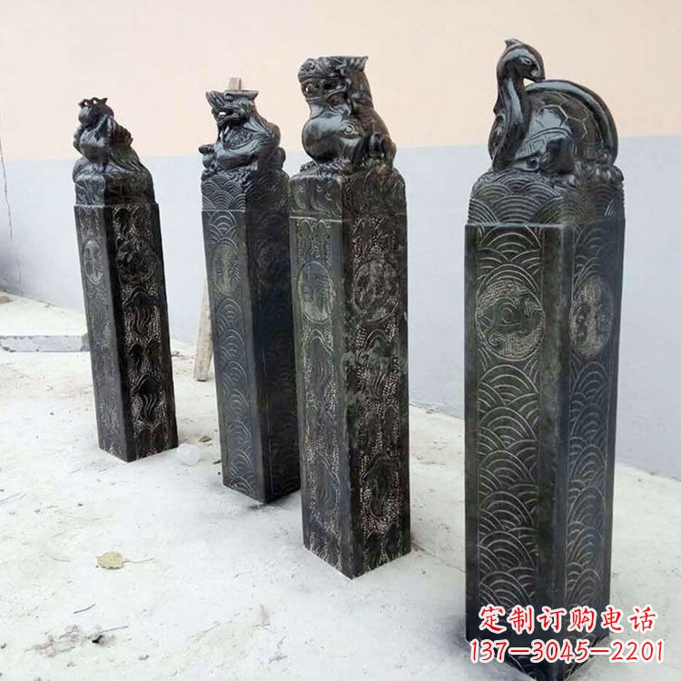 嘉兴四方神兽青石仿古栓马柱