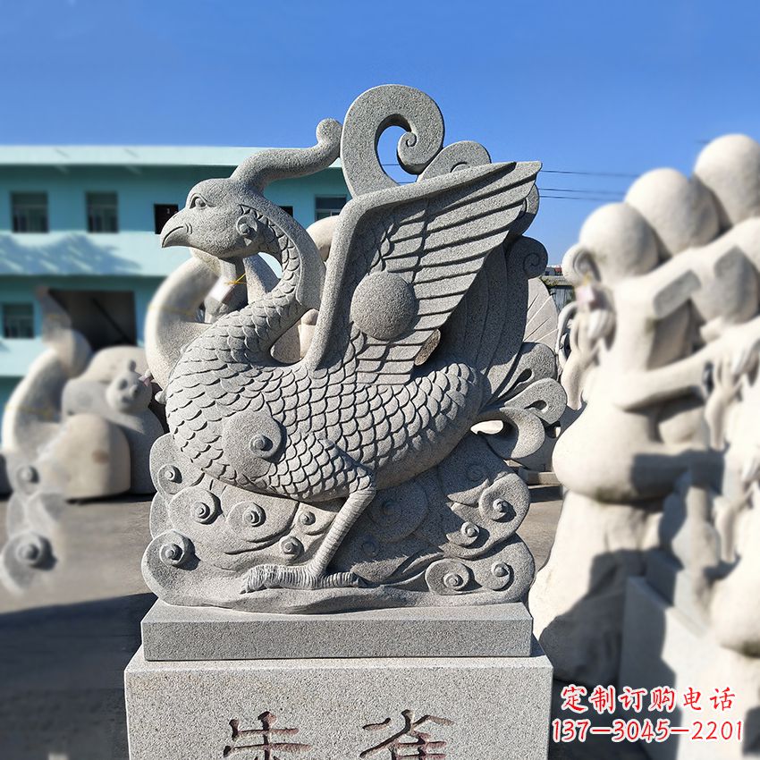 嘉兴天之四灵之朱雀神鸟砂岩石雕塑