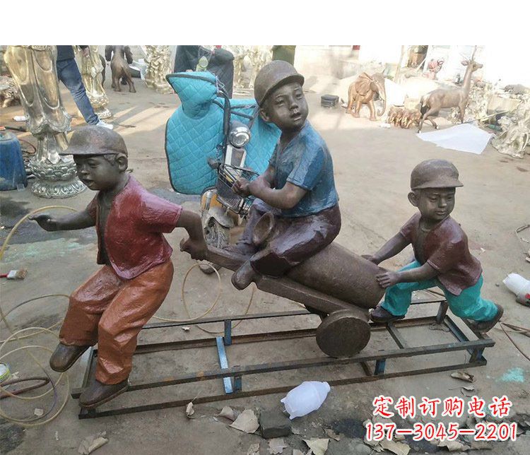 嘉兴铜雕彩绘庭院玩耍儿童雕塑