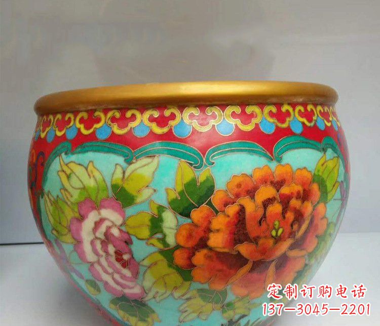 嘉兴铜雕彩绘庭院装饰景观水缸雕塑