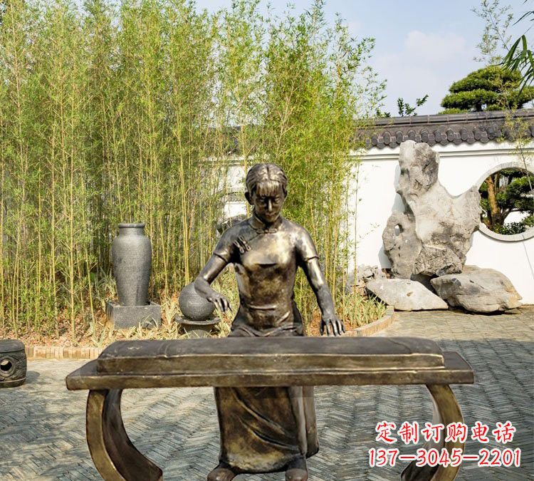 嘉兴铜雕弹古筝人物