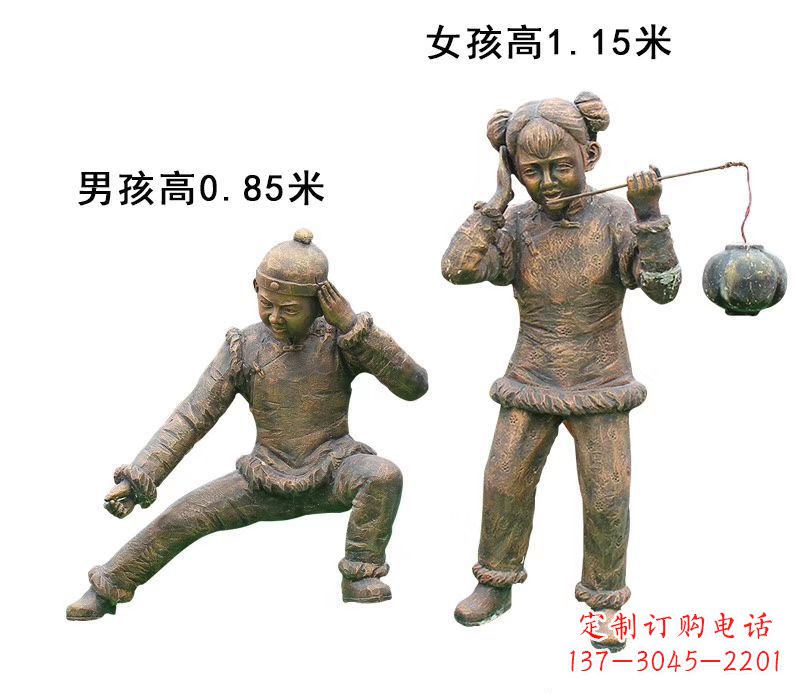 嘉兴铜雕放鞭炮的儿童童趣雕塑