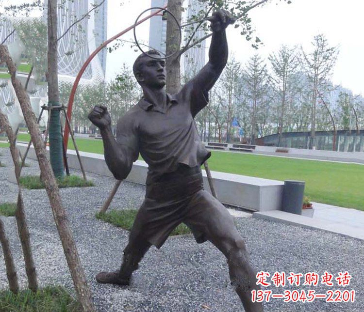 嘉兴铜雕户外公园打羽毛球运动人物摆件