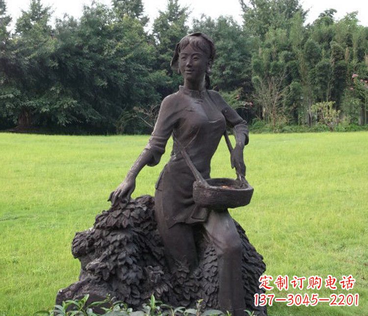 嘉兴铜雕园林采茶女孩人物雕塑