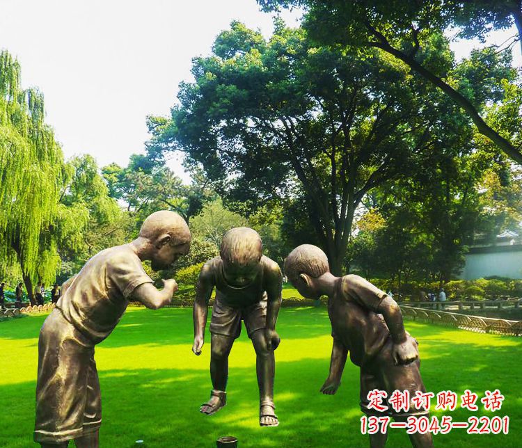 嘉兴铜雕园林玩陀螺儿童雕塑