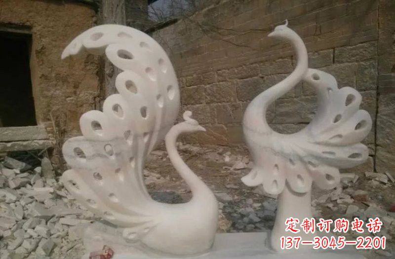 嘉兴晚霞红抽象石雕孔雀