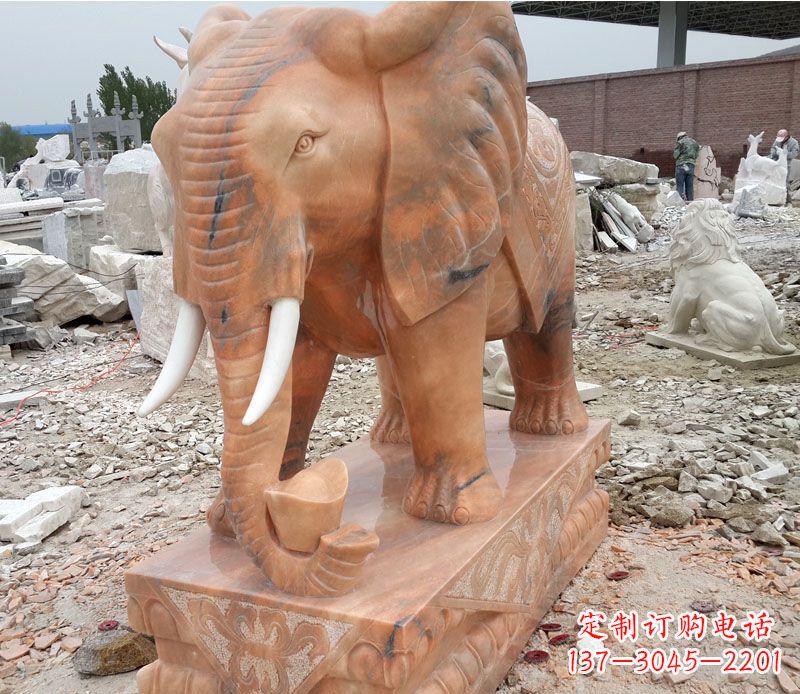 嘉兴晚霞红大象招财石雕