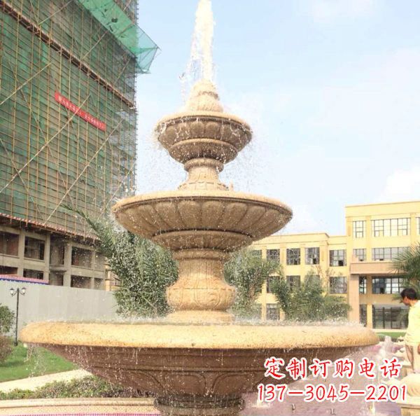 嘉兴晚霞红大型多层喷泉石雕