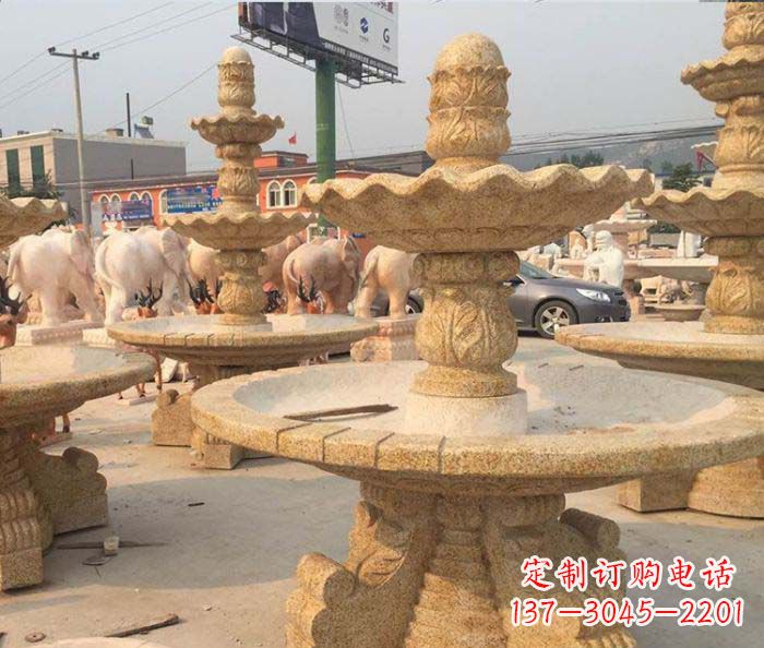 嘉兴晚霞红多层大型石雕喷泉