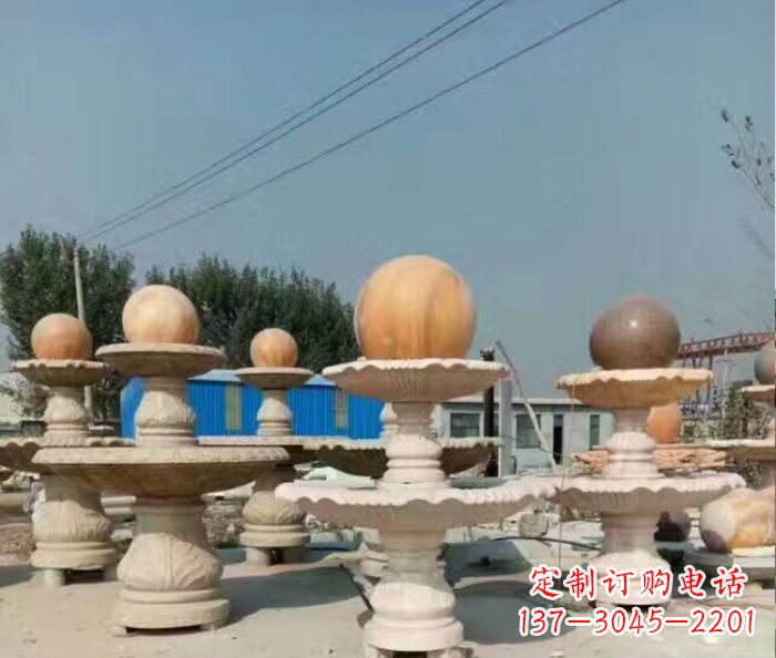 嘉兴晚霞红多层风水球喷泉石雕