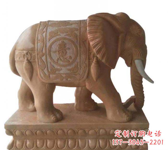 嘉兴晚霞红吉祥如意大象石雕 (2)