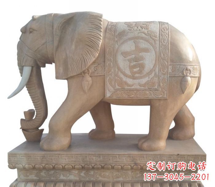 嘉兴晚霞红吉祥如意大象石雕 (4)