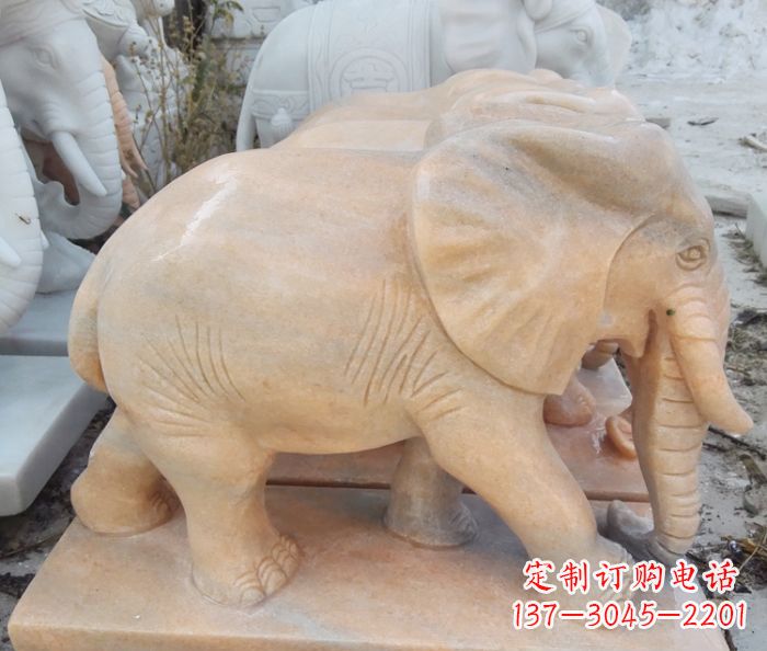 嘉兴晚霞红吉祥如意大象石雕 (3)
