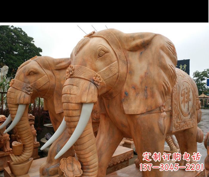 嘉兴晚霞红吉祥如意门口镇宅招财大象石雕 (3)