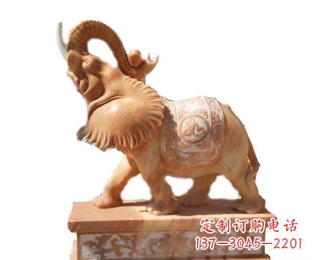 嘉兴晚霞红吉祥如意象鼻朝天的大象石雕