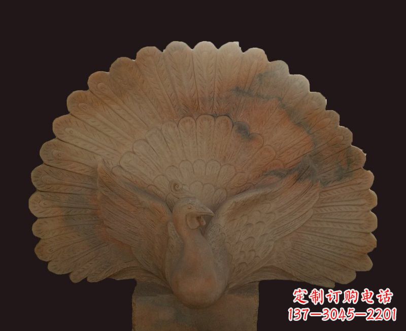 嘉兴晚霞红开屏孔雀石雕