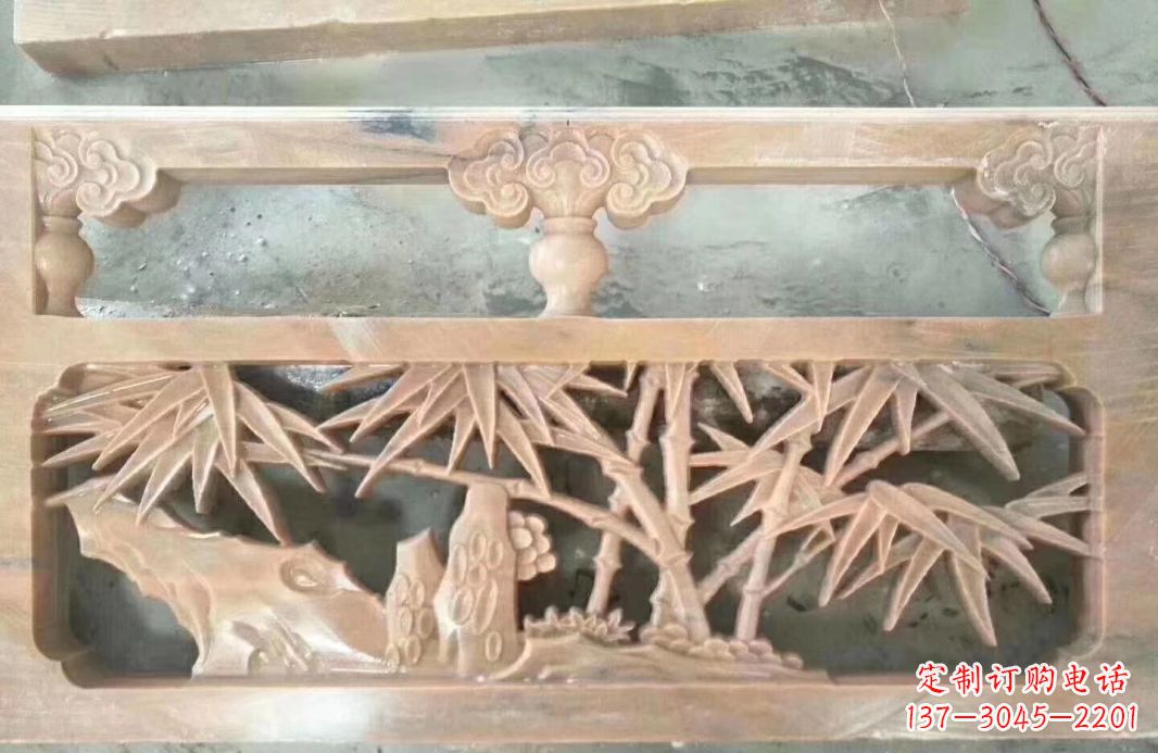 嘉兴晚霞红石浮雕栏板户外摆件园林景观雕塑