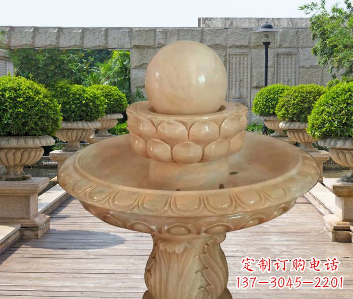 嘉兴晚霞红双层风水球公园喷泉石雕 (2)