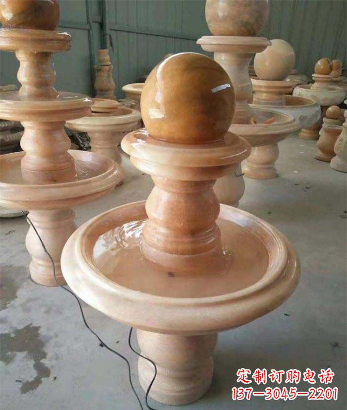 嘉兴晚霞红双层风水球别墅喷泉石雕