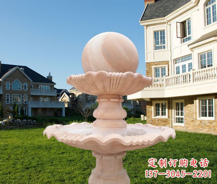 嘉兴晚霞红双层风水球公园喷泉石雕