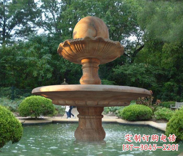嘉兴晚霞红双层风水球喷泉公园石雕