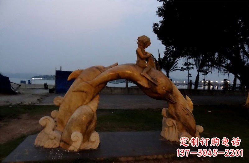嘉兴西方儿童骑海豚石雕