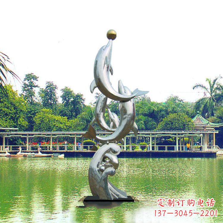 嘉兴戏球不锈钢海豚雕塑-园林水景动物景观