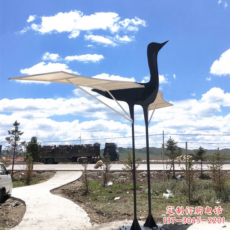 嘉兴仙鹤不锈钢遮阳亭景观雕塑
